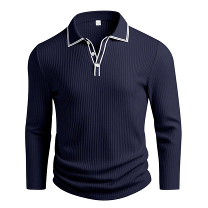 KZZ Men's Long Sleeve Polo Shirt Jacquard Fabric Collared Top