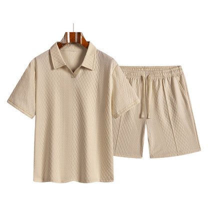 KZZ Men's Casual Collared Short-Sleeve Suit