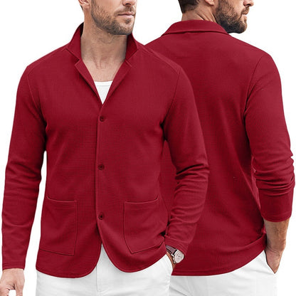 KZZ Blazer-style cardigan with single-breasted buttons, double pockets, casual long sleeves