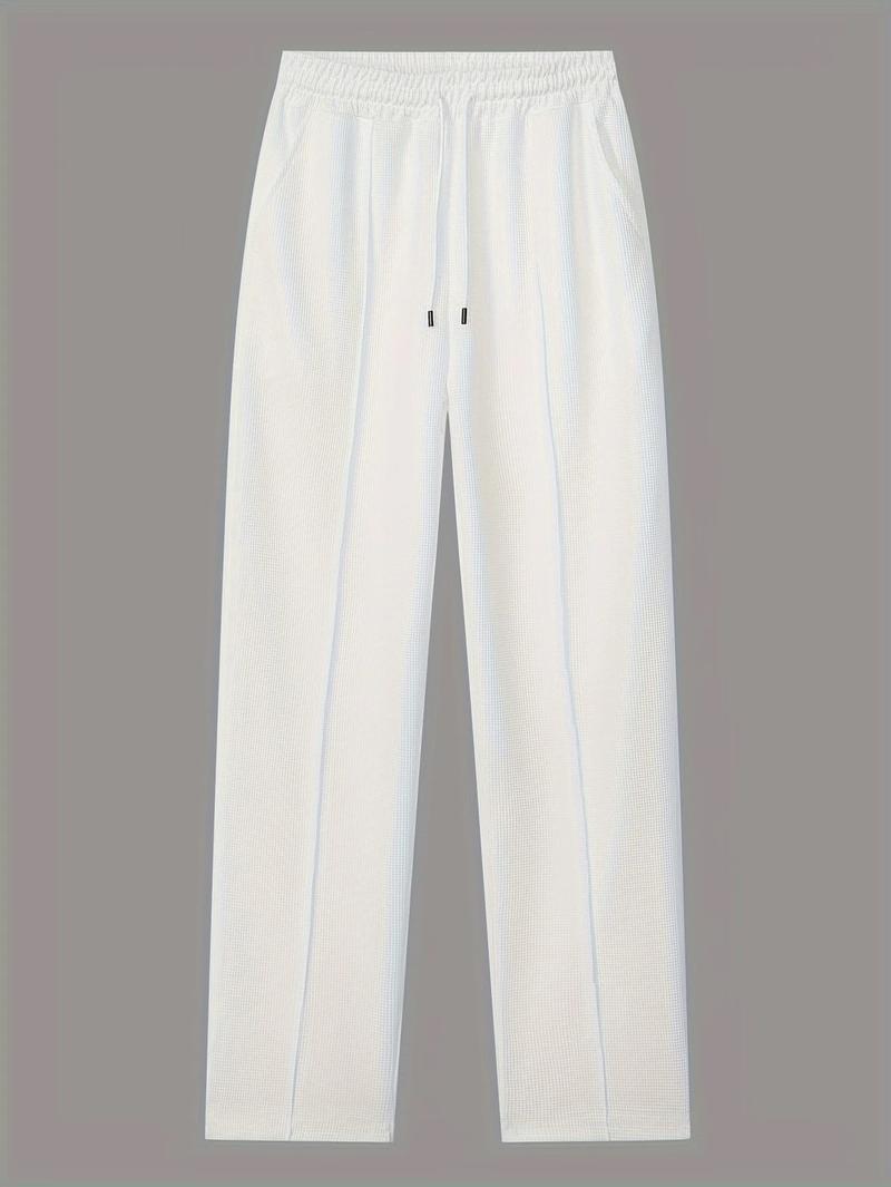 KZZ Men's solid color checkered casual suit, including long sleeved collar shirt and drawstring pants