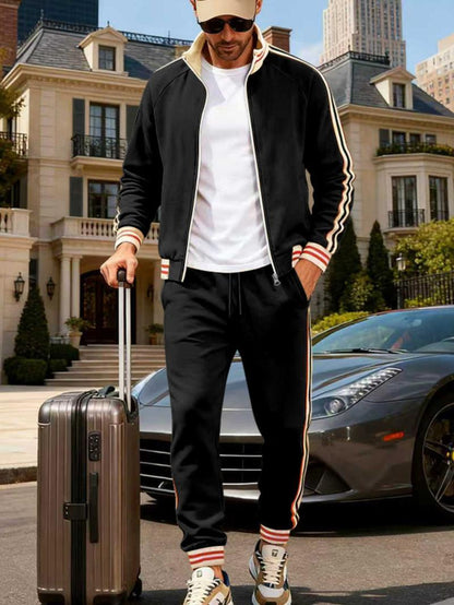 KZZ Men's Fall Fashion Set - Lightweight Loose-Fit Casual Stand Collar Sportswear