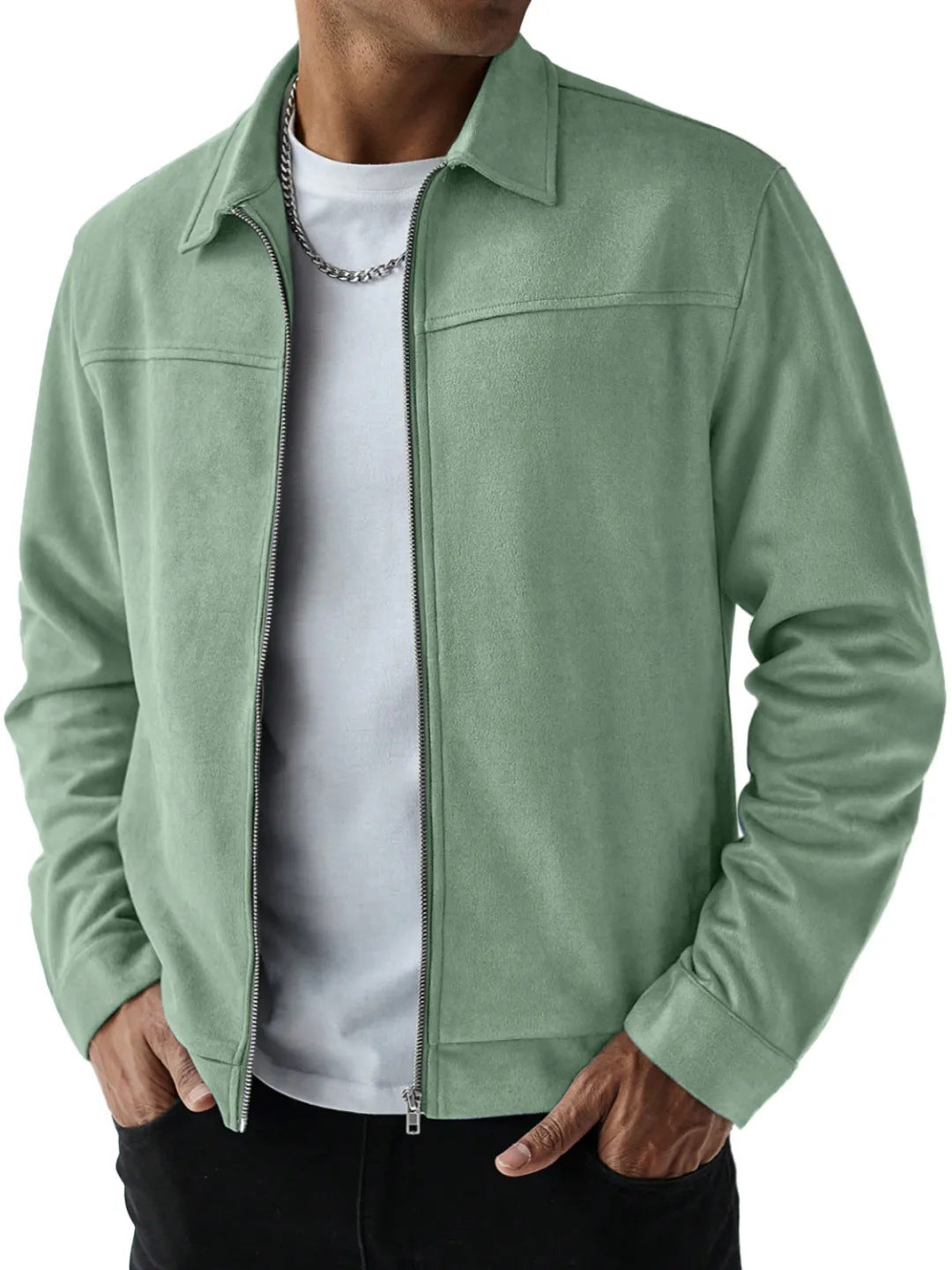 KZZ  Men's Suede Casual Versatile Long-Sleeved Jacket with Pockets
