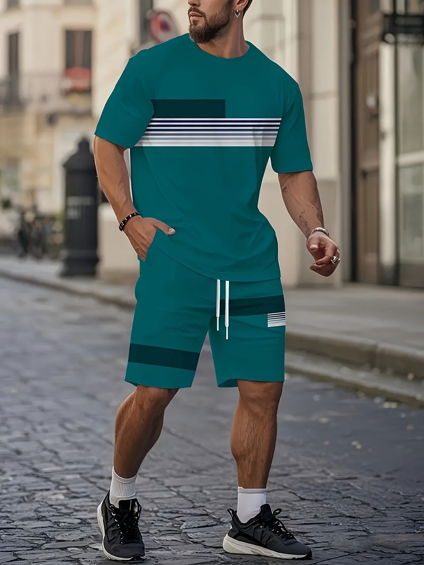 KZZ Men's short-sleeved shorts suit