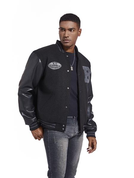 KZZ Men's Letter Patched Pocket Button Front Varsity Jacket