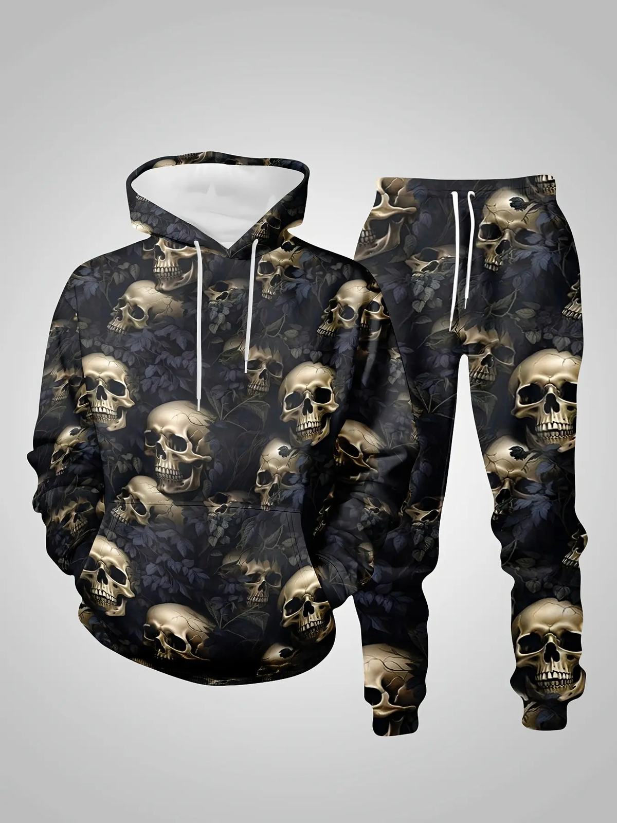 KZZ Men's Halloween Skull Print Hoodie and Pants Set