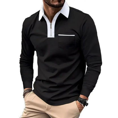 KZZ Men's long-sleeved polo shirt for spring and autumn