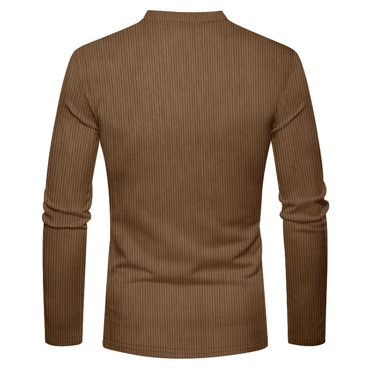 KZZ Men's Regular Fit Patchwork Print Half Button Thermal Lined Henry Collar Shirt