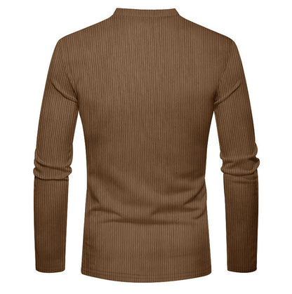 KZZ Men's Regular Fit Patchwork Print Half Button Thermal Lined Henry Collar Shirt