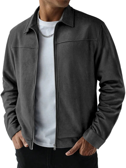 KZZ  Men's Suede Casual Versatile Long-Sleeved Jacket with Pockets