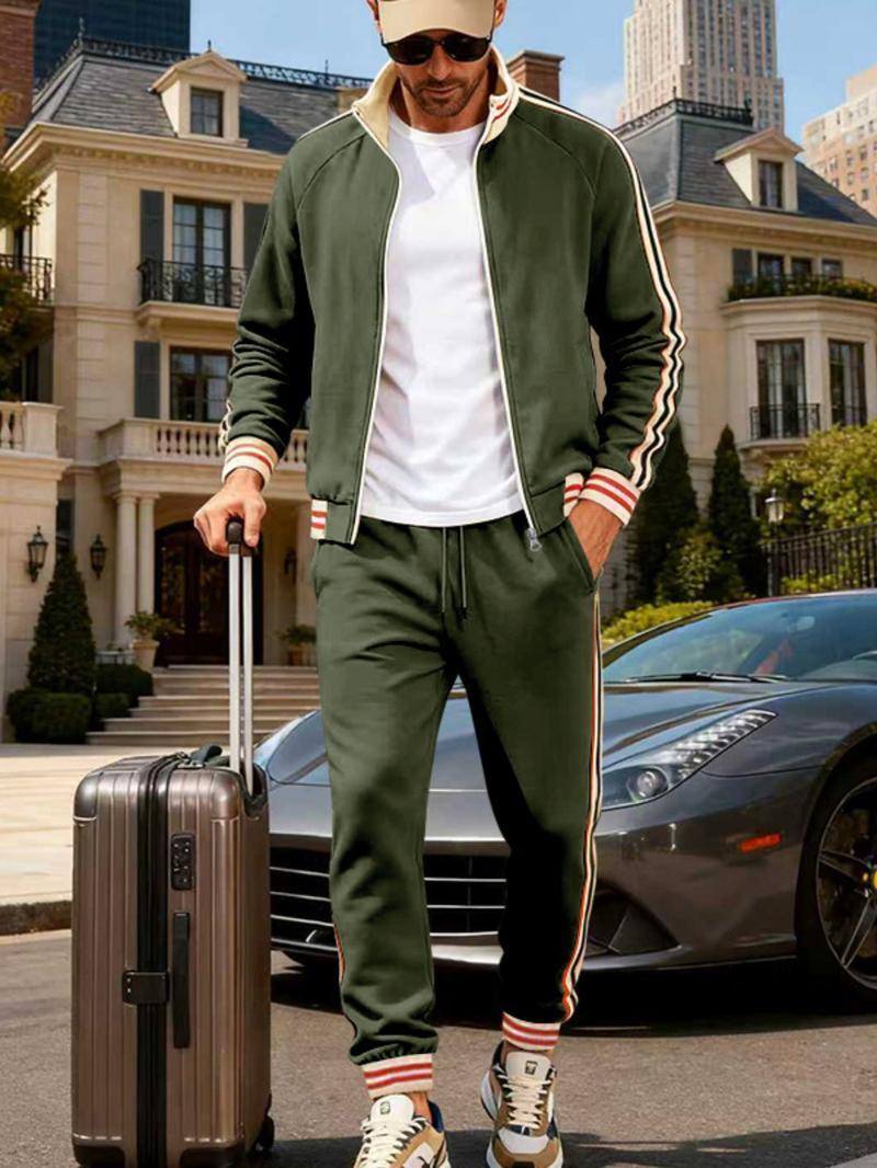 KZZ Men's Fall Fashion Set - Lightweight Loose-Fit Casual Stand Collar Sportswear