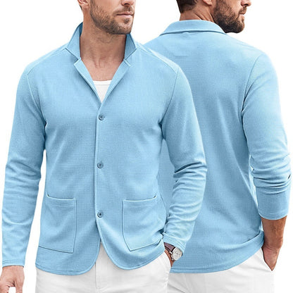 KZZ Blazer-style cardigan with single-breasted buttons, double pockets, casual long sleeves