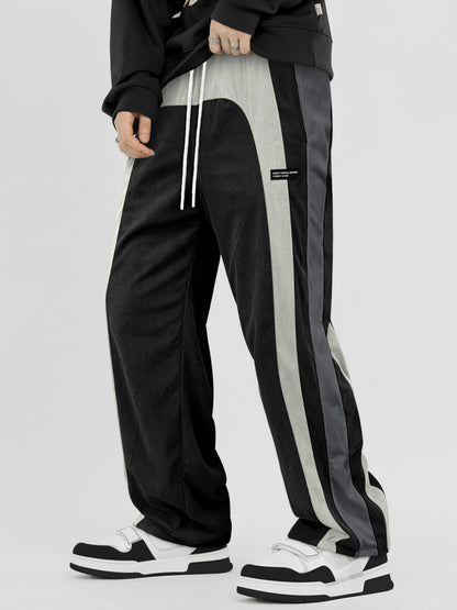 KZZ Men's Colorblock Letter Patched Drawstring Waist Corduroy Pants