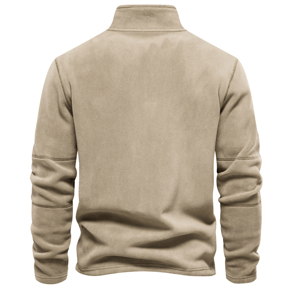 KZZ Men's Solid Half Zip Funnel Neck Polar Fleece Sweatshirt