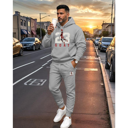 KZZ Men's Goat 23 Pattern Print Hoodie and Drawstring Sweatpants Set