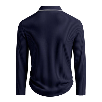 KZZ Men's Long Sleeve Polo Shirt Jacquard Fabric Collared Top