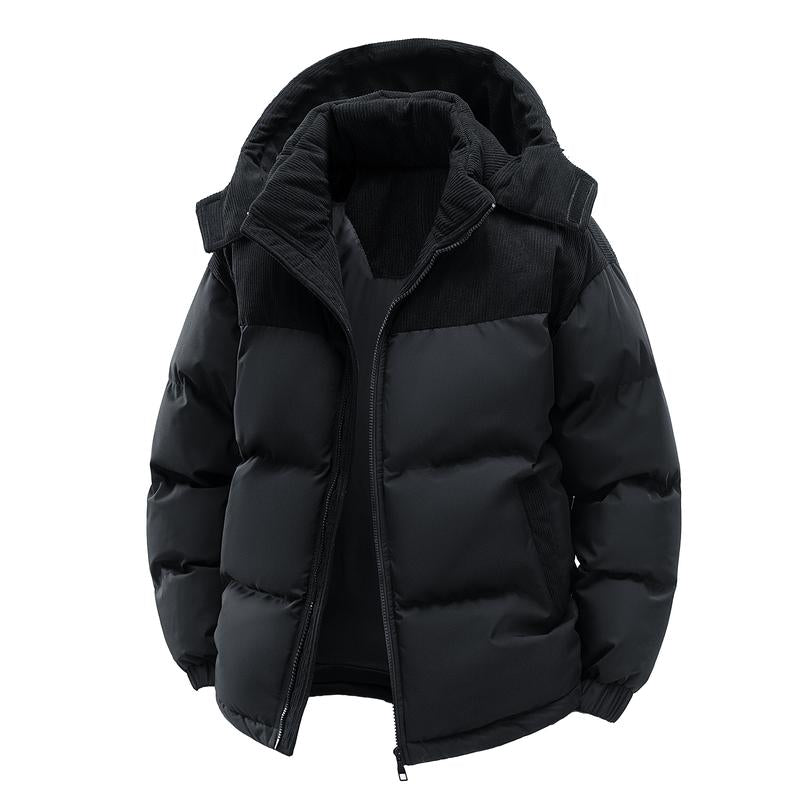 KZZ Winter Hooded Casual Fleece-Lined Men's Coat with Removable Hood