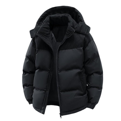KZZ Winter Hooded Casual Fleece-Lined Men's Coat with Removable Hood