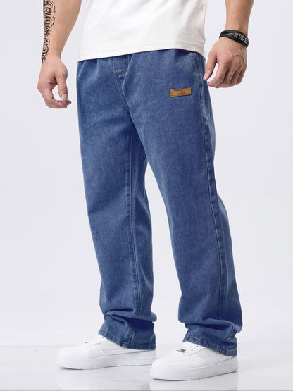 KZZ Men's Regular Fit Patched Drawstring Waist Jeans