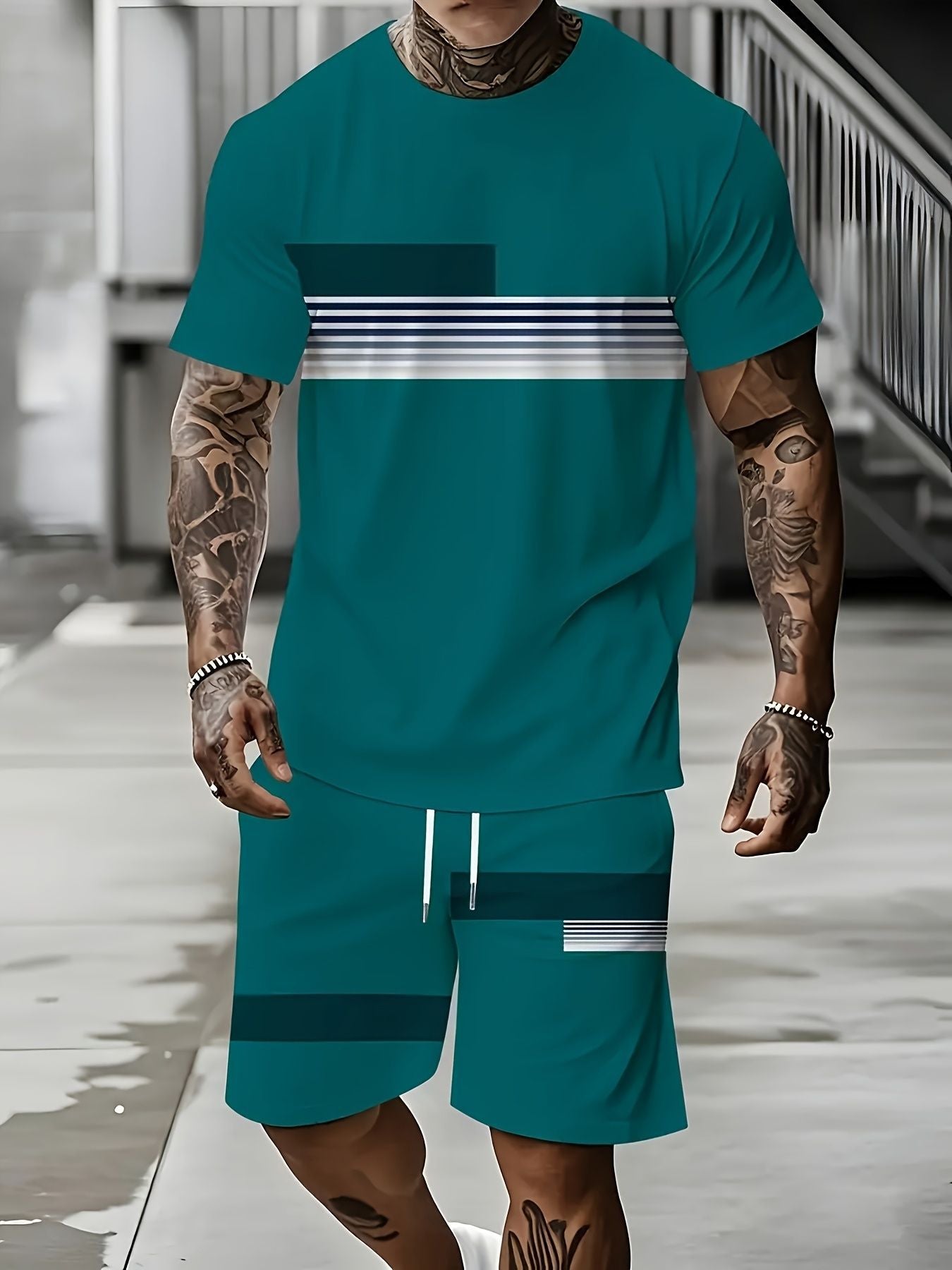 KZZ Men's short-sleeved shorts suit