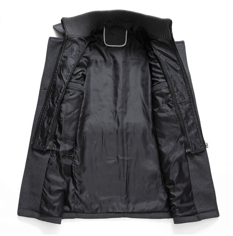 KZZ Men's Solid Color Button Front 2-IN-1 Lapel Overcoat