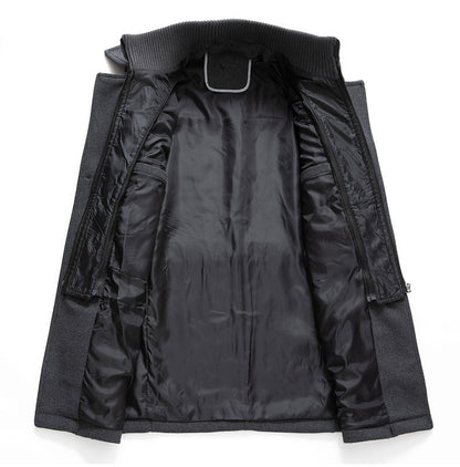 KZZ Men's Solid Color Button Front 2-IN-1 Lapel Overcoat