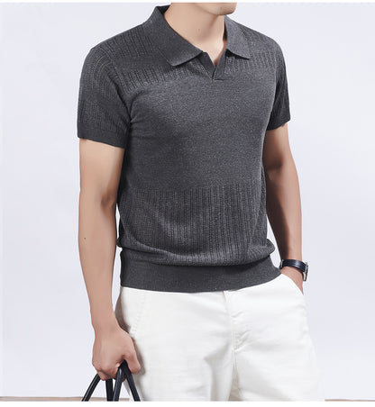 KZZ Summer Solid-Color V-Neck Short-Sleeve Polo Shirt