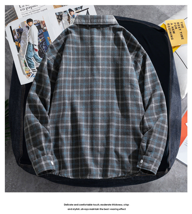 KZZ Casual Vintage Plaid Long Sleeve Shirt