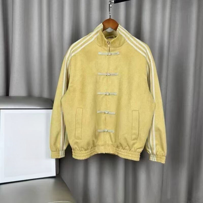 KZZ Retro Chinese Style Frog Button Stand Collar Zipper Jacket