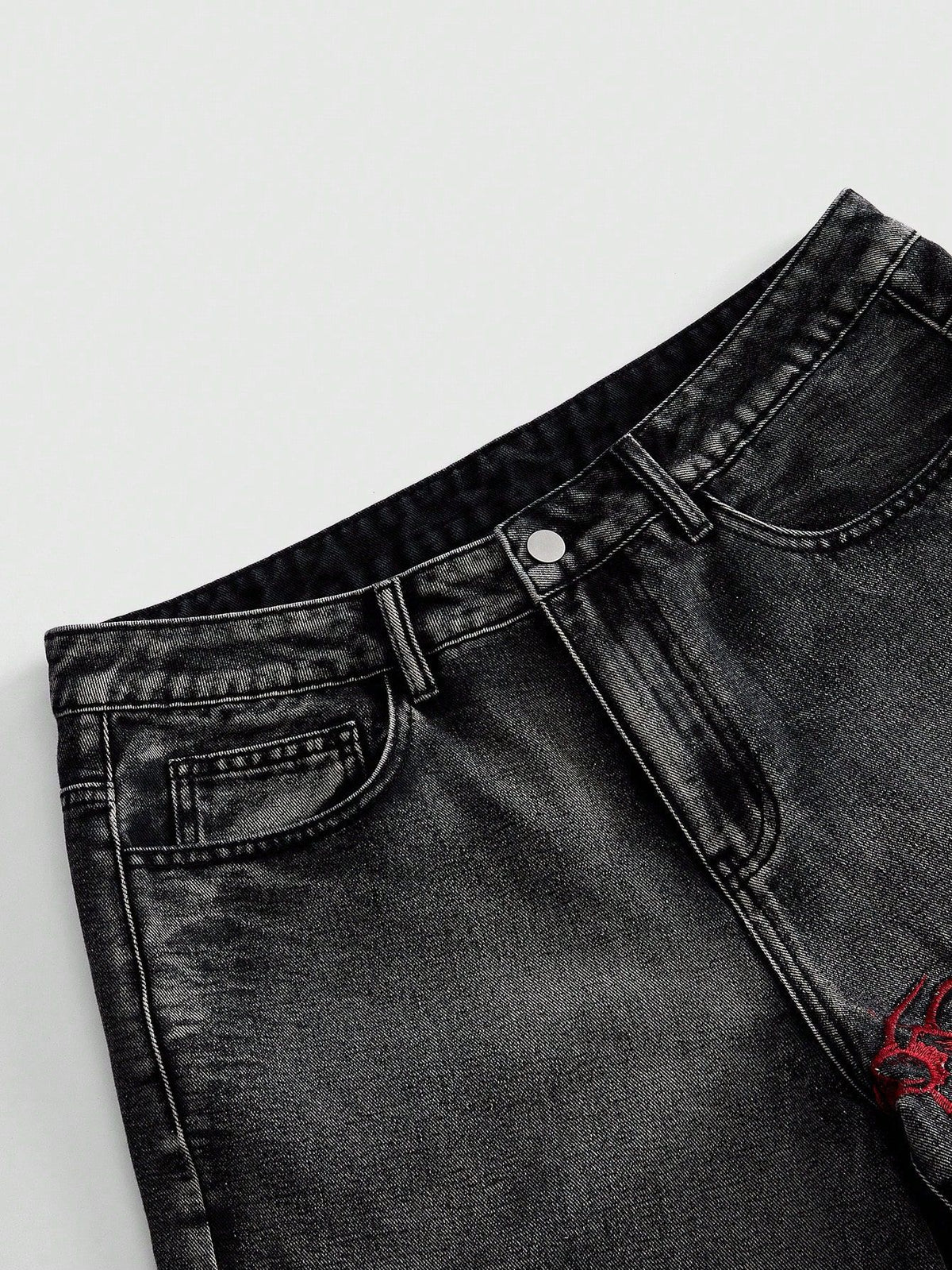KZZ American Retro 3D Bone Embroidery Washed Jeans