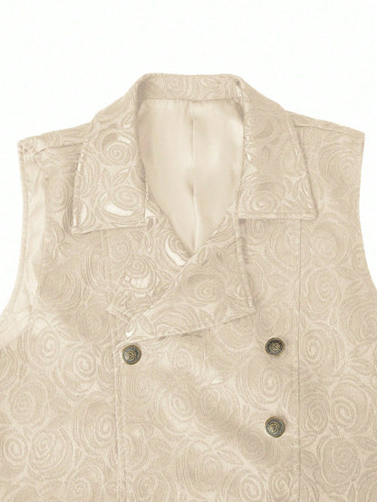 KZZ Men's Solid-Color Double-Breasted Suit Vest