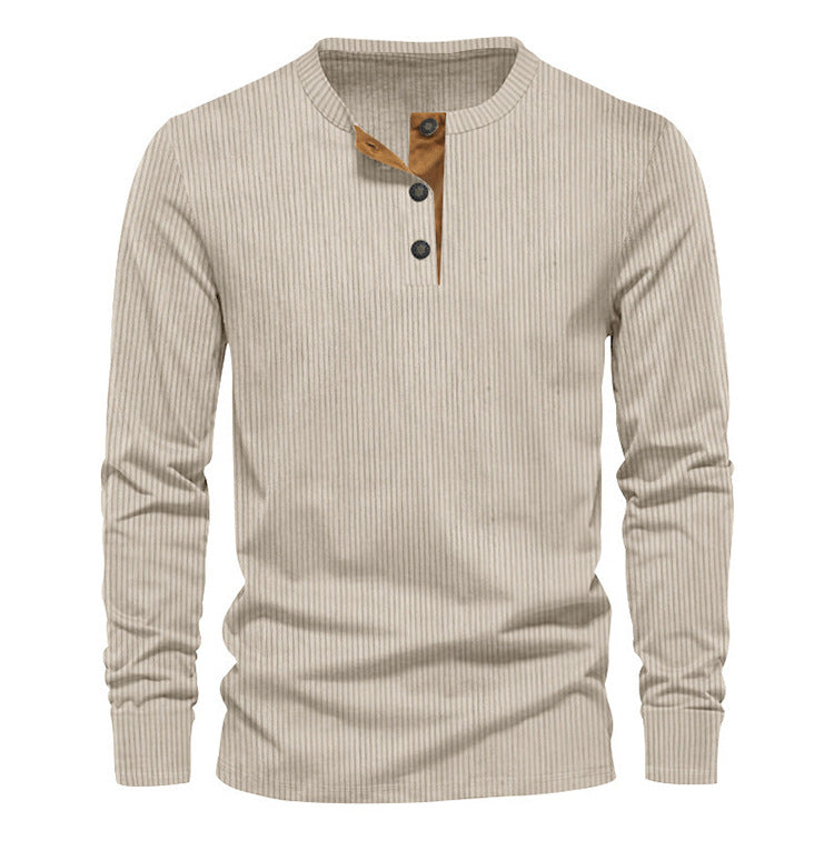 KZZ Men's Regular Fit Patchwork Print Half Button Thermal Lined Henry Collar Shirt