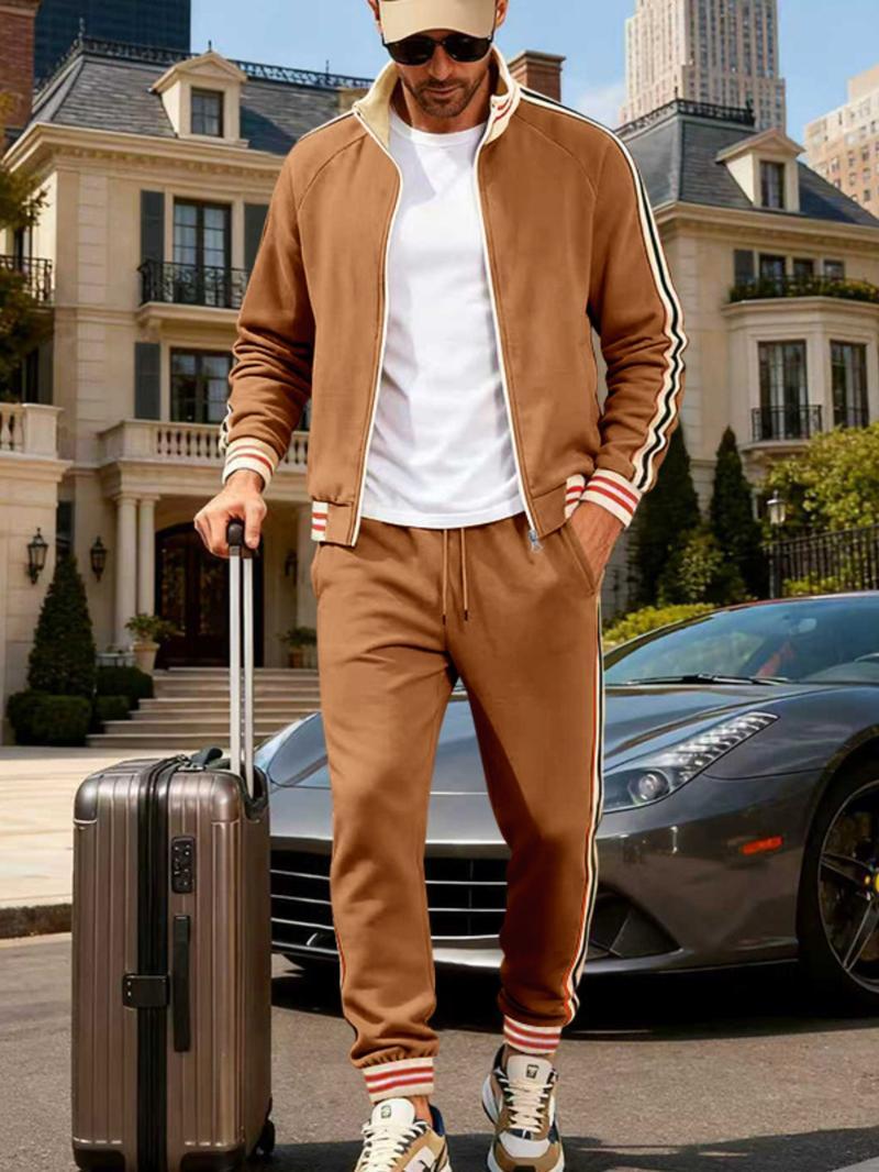 KZZ Men's Fall Fashion Set - Lightweight Loose-Fit Casual Stand Collar Sportswear