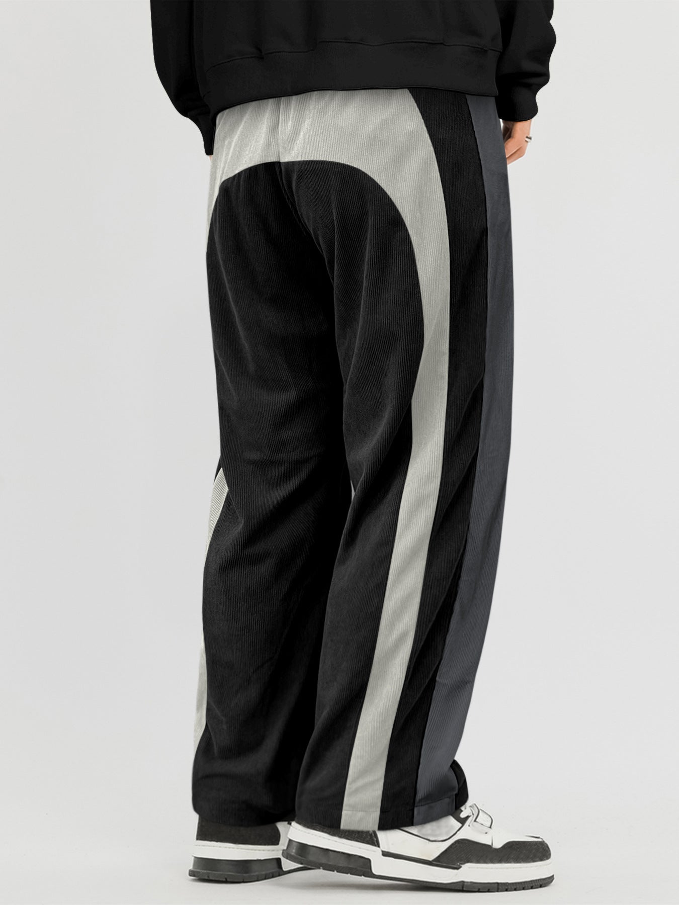 KZZ Men's Colorblock Letter Patched Drawstring Waist Corduroy Pants