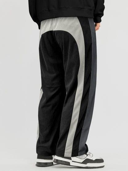 KZZ Men's Colorblock Letter Patched Drawstring Waist Corduroy Pants