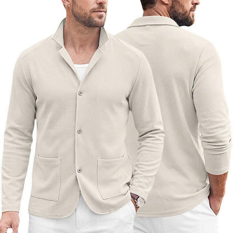 KZZ Blazer-style cardigan with single-breasted buttons, double pockets, casual long sleeves