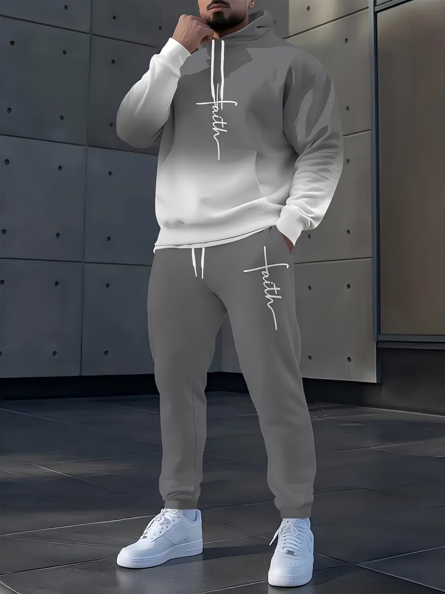 KZZ Men's Suit with 3D Print and Hood