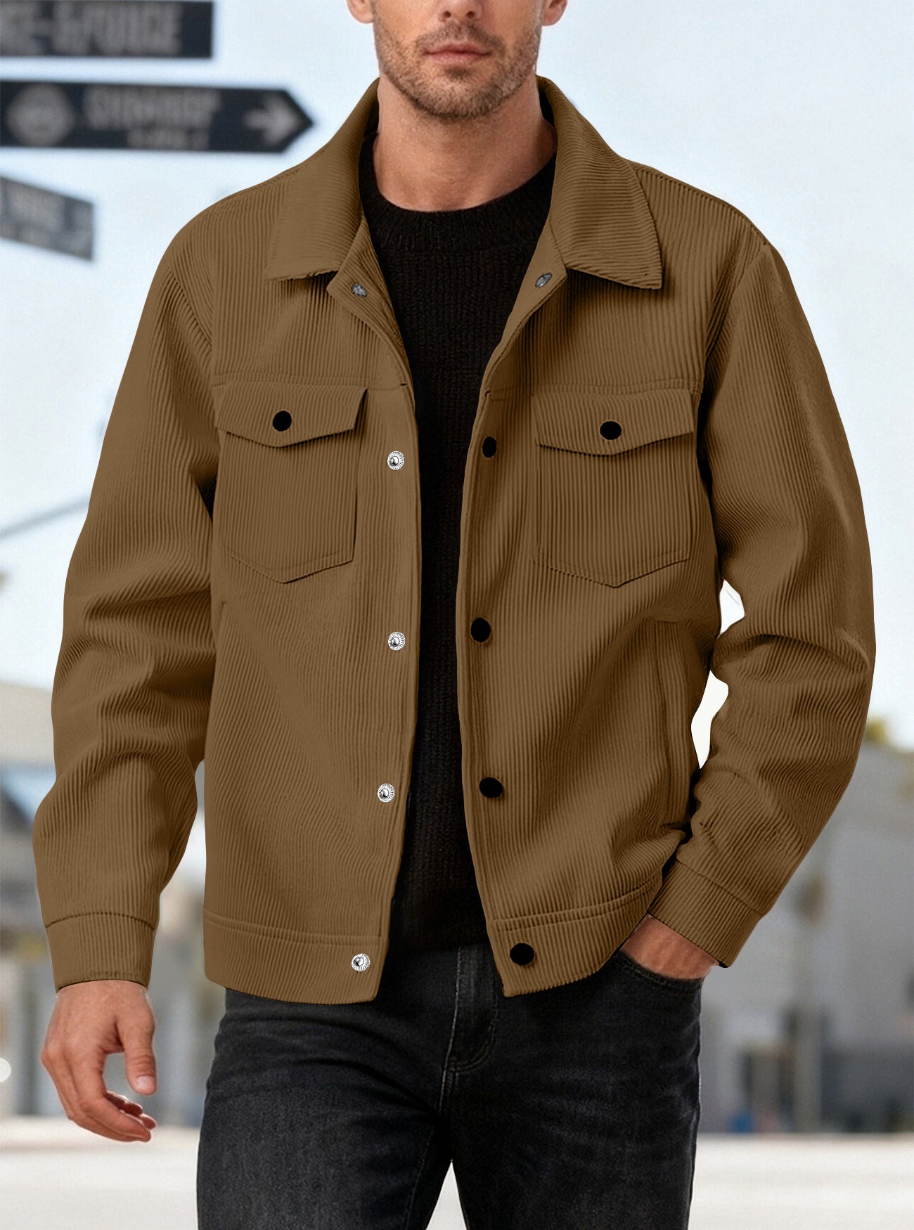 KZZ Men's Corduroy Jacket - Autumn/Winter Warm Collar Casual Coat