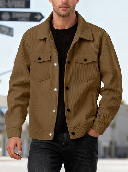 KZZ Men's Corduroy Jacket - Autumn/Winter Warm Collar Casual Coat