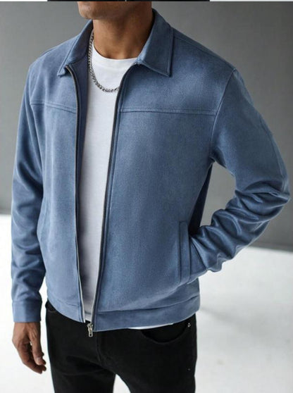 KZZ  Men's Suede Casual Versatile Long-Sleeved Jacket with Pockets