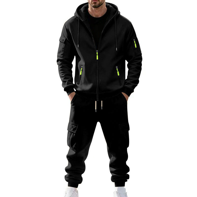 KZZ Men's Winter Fleece-Lined Hoodie & Drawstring Pants Set
