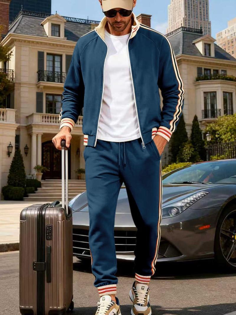 KZZ Men's Fall Fashion Set - Lightweight Loose-Fit Casual Stand Collar Sportswear