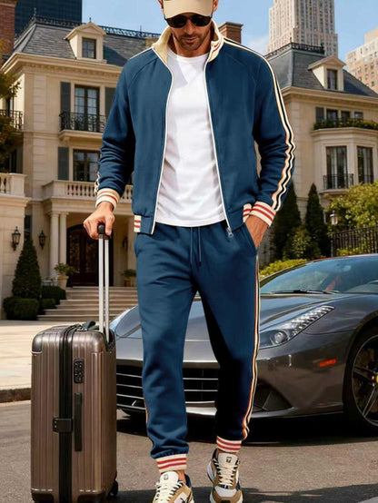 KZZ Men's Fall Fashion Set - Lightweight Loose-Fit Casual Stand Collar Sportswear