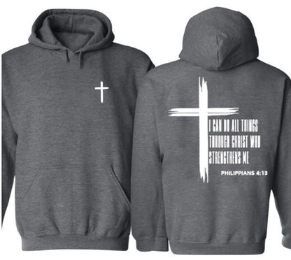 KZZ Men's Cross & Letter Print Drop Shoulder Hoodie,  Casual Regular Fit Hooded Sweatshirt