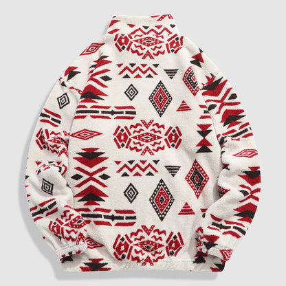 KZZ Men's Ethnic Pattern Drop Shoulder Zipper Sweatshirt