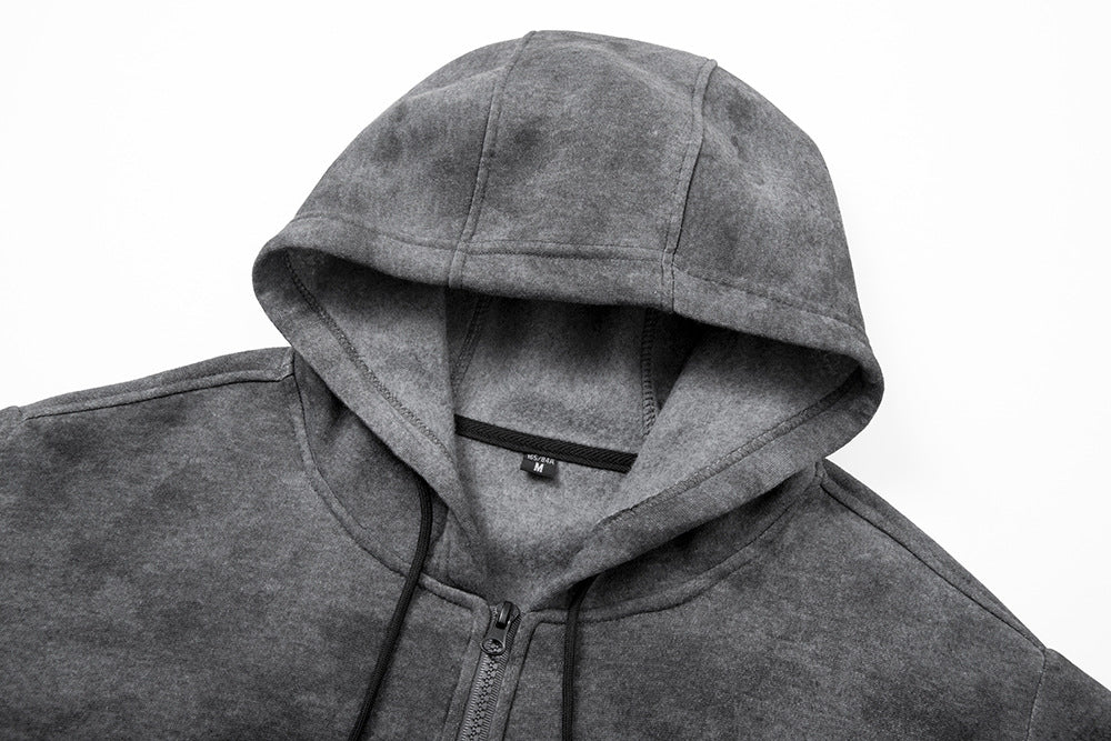 KZZ Plus-size warm full-zip hooded sweatshirt
