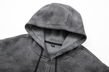 KZZ Plus-size warm full-zip hooded sweatshirt