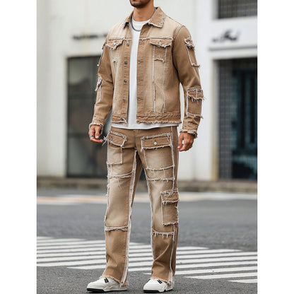 KZZ Men's two-piece denim outfit set
