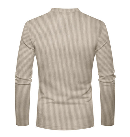 KZZ Men's Regular Fit Patchwork Print Half Button Thermal Lined Henry Collar Shirt