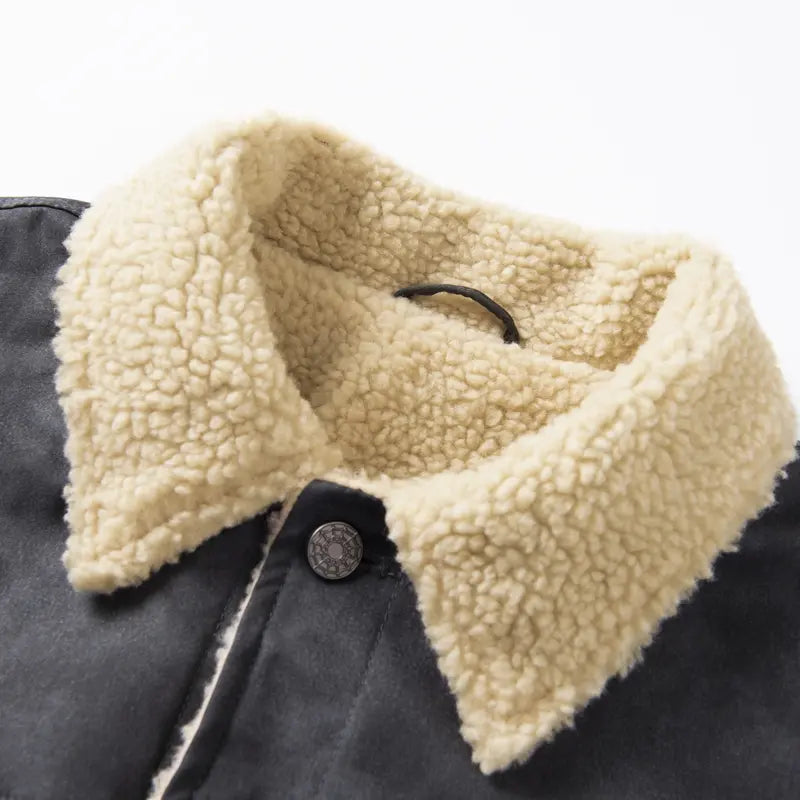 KZZ  Men's Loose-fitting Casual Faux Suede Lambswool Lined Jacket