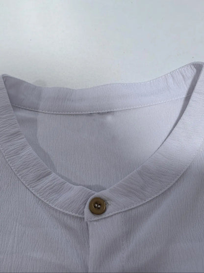 KZZ Plus Size Solid Color Short-Sleeve Button-Up Shirt